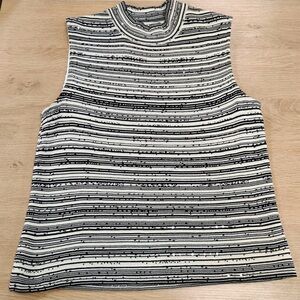 St John Evening Black White sleeveless sweater tank top very light Sequin Accent